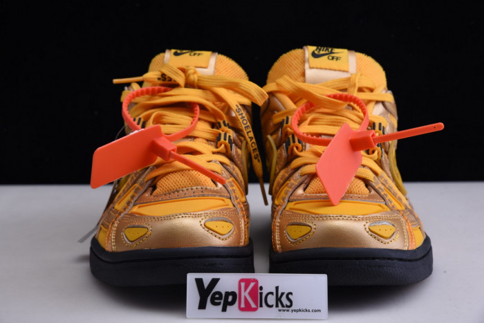 ow x nike air rubber dunk “university gold” cu6015-100