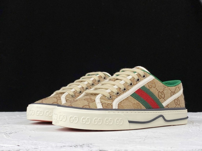 g*u*i ace embroidered low-top sneaker light brown green red e2235