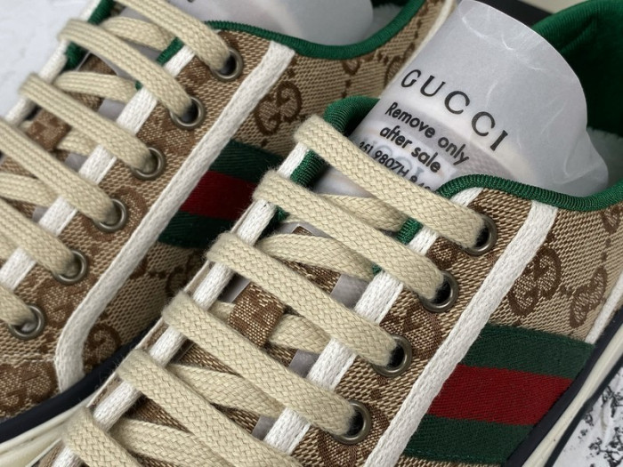 g*u*i ace embroidered low-top sneaker light brown green red e2235