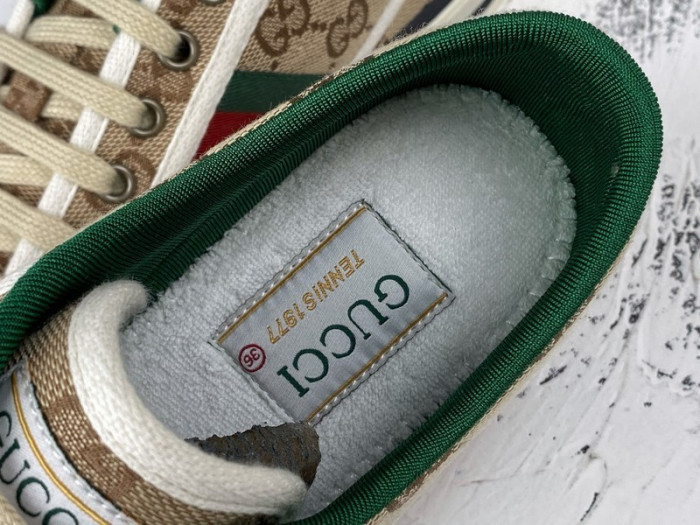 g*u*i ace embroidered low-top sneaker light brown green red e2235