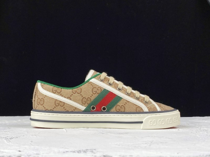g*u*i ace embroidered low-top sneaker light brown green red e2235