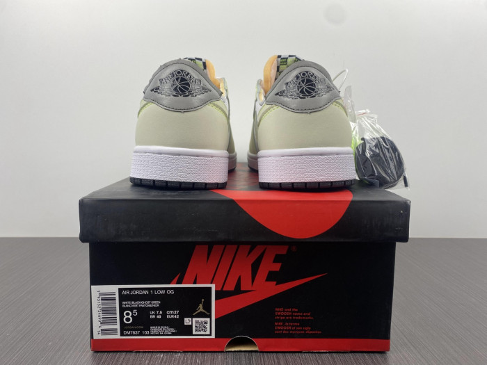 air jordan 1 retro low white ghost green black dm7837-103
