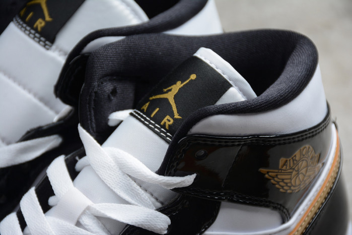 jordan 1 mid patent black white gold 852542-007